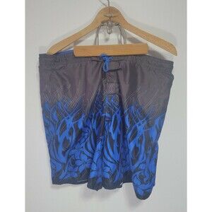 Joe Boxer Swim Trunks‎ Men's Medium Blue Black Mesh Lined Drawstring Band GUC